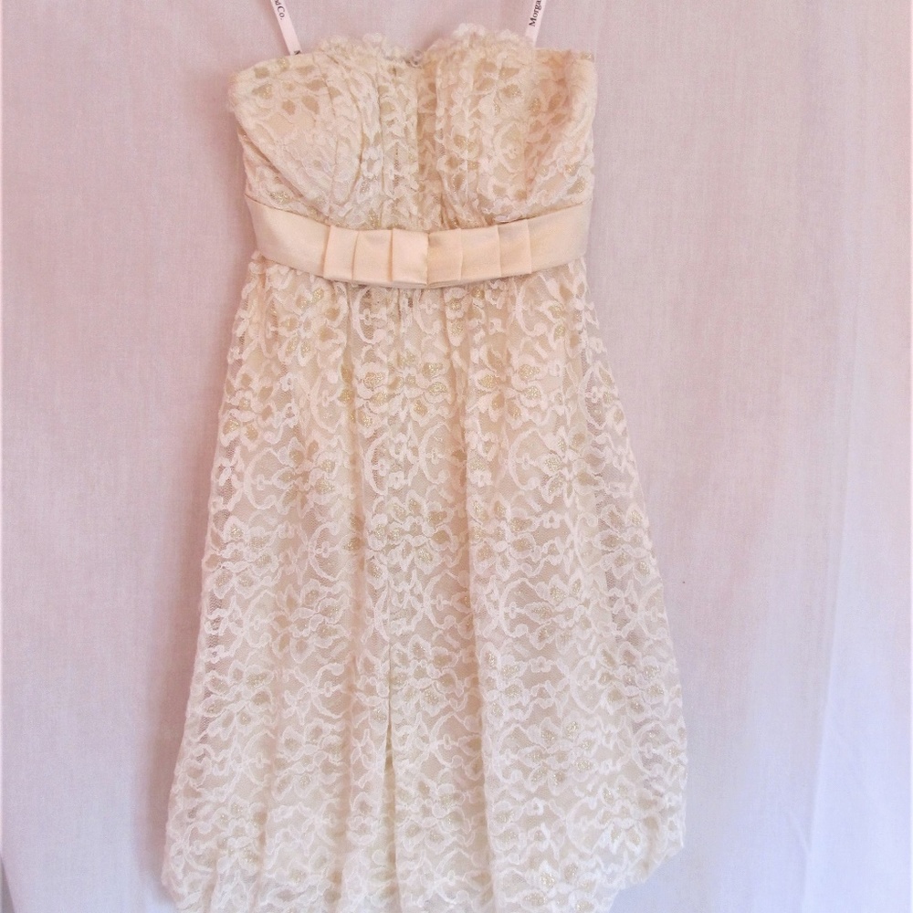 Ivory with Metallic Gold and Ivory Lace Mini Dress